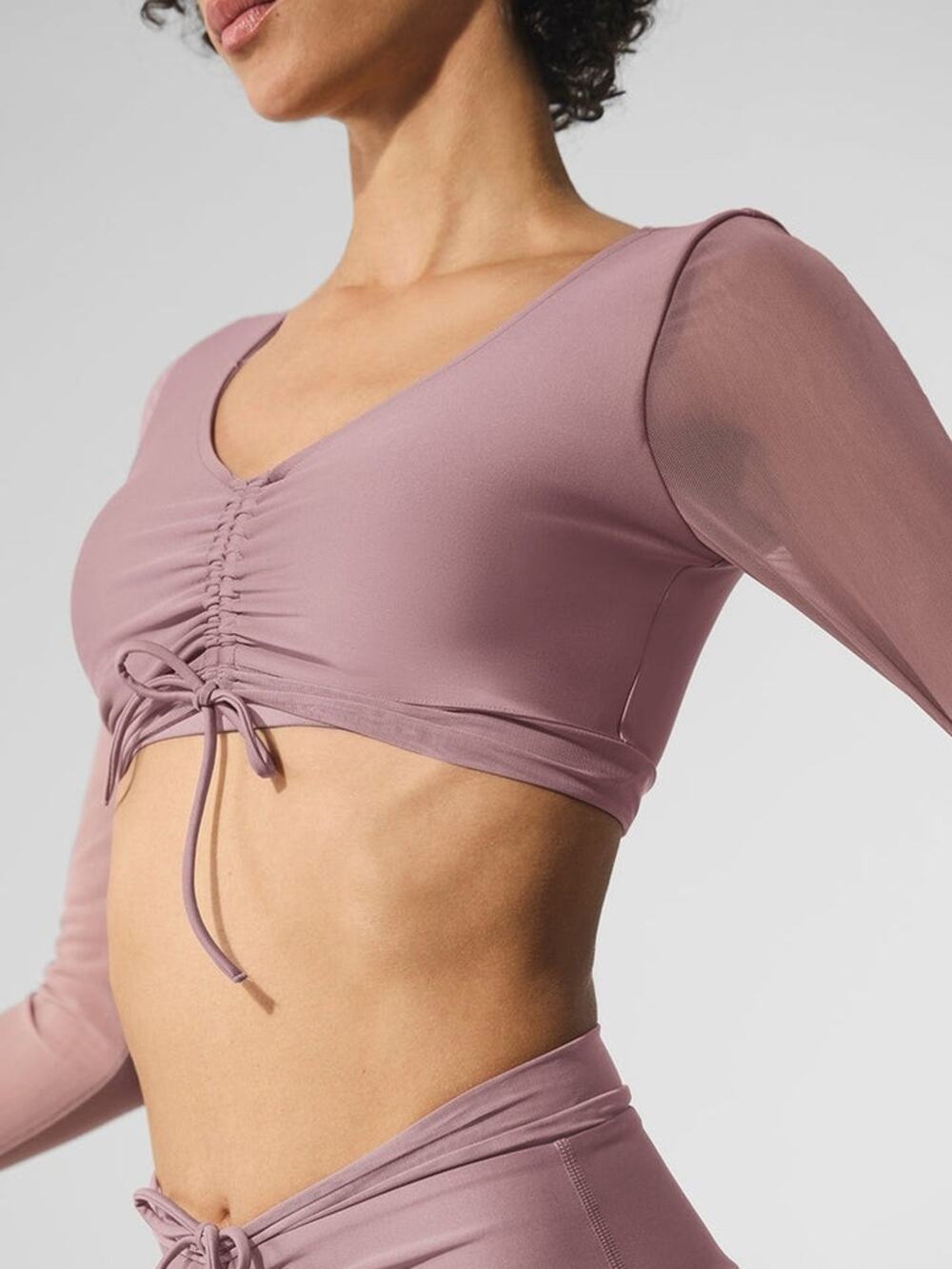 Alo Airlift Mesh Divine Long Sleeve Bra Smoky Quartz XS